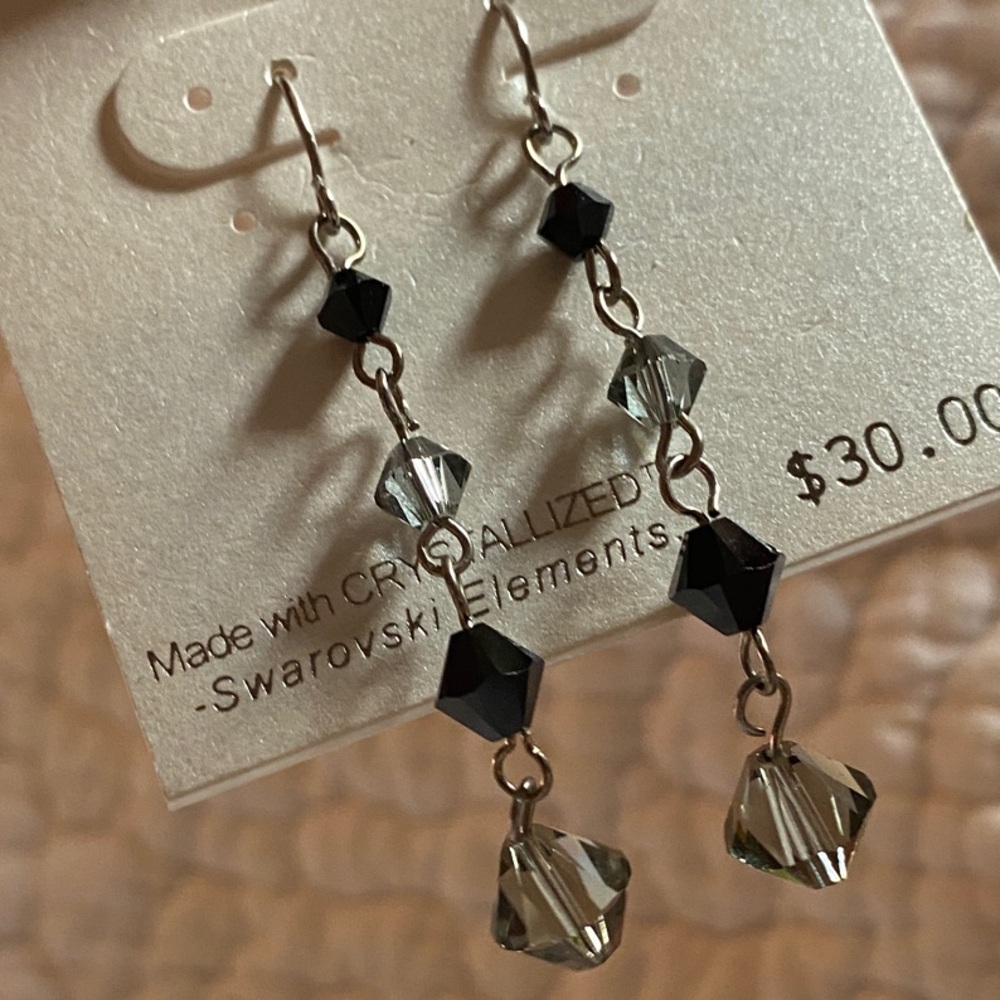 NWTS Sterling Silver Black and Clear Crystal Earrings